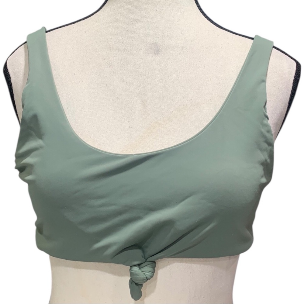 Olive Green Tie-Knot Front Crop Tankini Top - Picture 2 of 8
